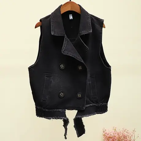 欧洲站2023秋装新款潮流韩版时尚休闲宽松字母牛仔马甲上衣外套女商品大图