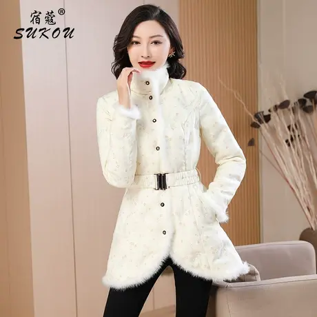 带毛条气质米白色小香风轻薄羽绒女2024年冬季新款保暖白鸭绒外套图片