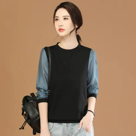 韩潮袭人圆领套头长袖衬衫雪纺衫女2024春季新款设计感小众上衣图片