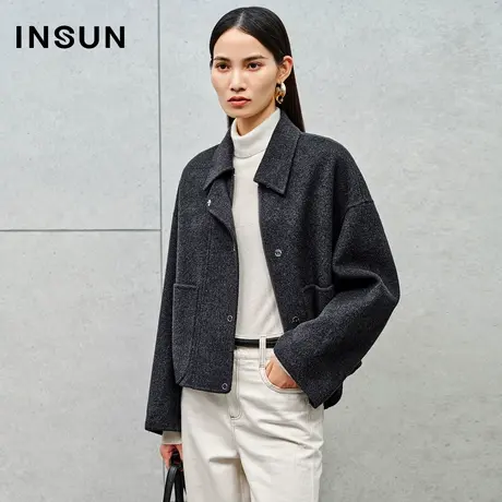 INSUN恩裳线上专选冬季短箱型翻领羊毛呢大衣商品大图