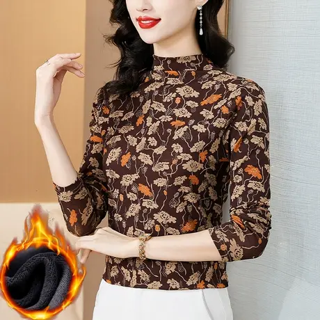 妈妈装减龄加绒打底衫女秋冬保暖内搭洋气2023新款半高领长袖上衣商品大图