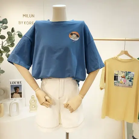 ins学院风港味休闲上衣韩国东大门夏季元气少女设计感宽松T恤大码商品大图