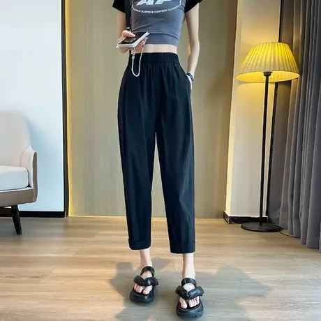 黑色哈伦裤女2024年春夏薄款高腰宽松显瘦九分小个子休闲萝卜裤潮图片