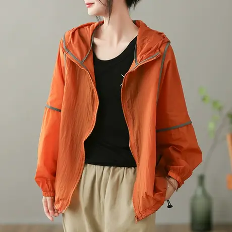 dza 复古连帽短外套女2023夏薄款宽松防晒衣开衫休闲显瘦外搭上衣图片