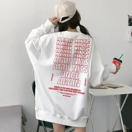 网红卫衣女春秋薄款长袖宽松韩版bf慵懒风ins超火无帽上衣外套潮图片