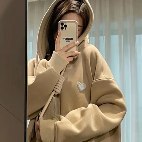 ins超火卫衣女秋冬季小个子宽松韩版上衣慵懒风加绒加厚开衫外套图片