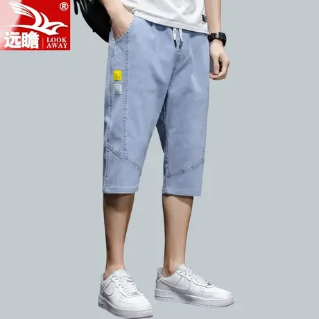 浅色7分牛仔短裤男夏季薄款夏天男士潮流宽松直筒牛仔七分裤男款图片