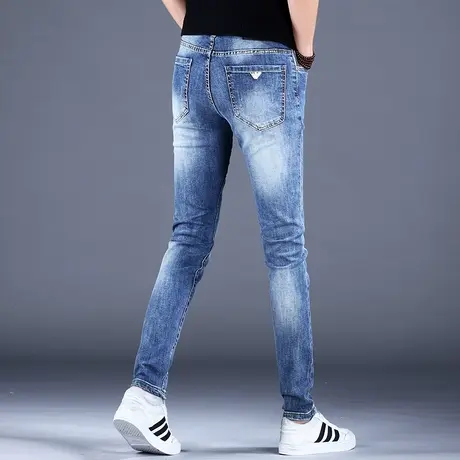 男士高档蓝色牛仔裤男款秋冬2023新款小脚修身休闲裤子男高端潮牌商品大图