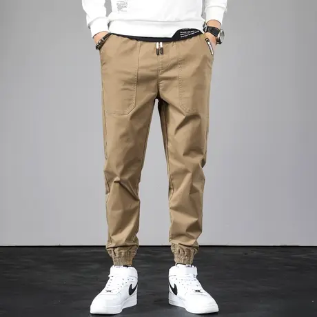 春秋款潮牌男生工装裤子男士休闲裤纯棉宽松束脚卡其色青少年学生商品大图