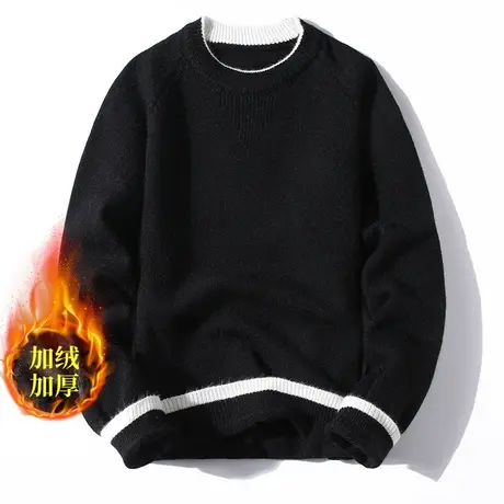 半高领毛衣男加绒保暖秋冬内搭男生打底男士冬季冬款黑色针织衫中商品大图