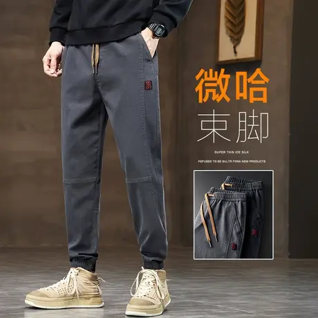 春秋款小脚哈伦日系港风男士工装春季松紧腰男款九分休闲裤子春装商品大图