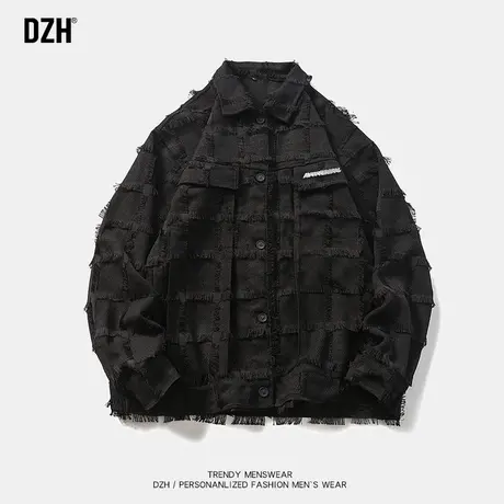 男生黑色美式复古流苏休闲外套男春秋季潮牌设计感小众翻领夹克商品大图