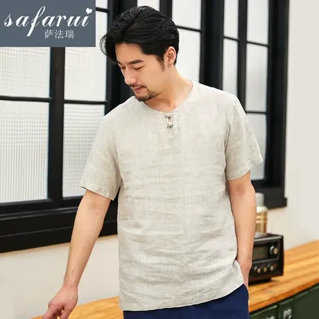 亚麻T恤男短袖宽松夏季薄款圆领中式复古中国风男装男士棉麻上衣商品大图