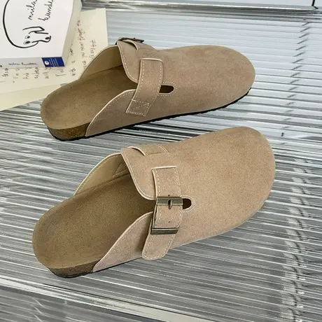 拖鞋女春外穿包头网红爆款软木半拖韩版复古平底凉拖一脚蹬勃肯鞋商品大图