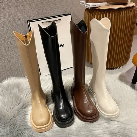 长筒靴女秋冬2024年新款粗腿长靴大筒围女靴高筒骑士靴胖mm不过膝图片