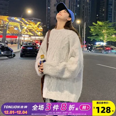 唐狮2023日系慵懒风高领毛衣女秋冬新款设计感软糯宽松麻花女上衣图片