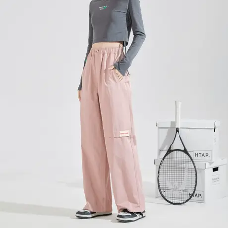 唐狮粉色阔腿裤女秋季新休闲裤子运动美式辣妹高腰开叉拖地长裤图片