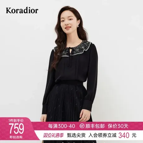 珂莱蒂尔女装2024年春季新款淑女风减龄花边圆领长袖套头衬衫上衣图片