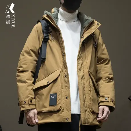 希越中长款羽绒服男冬季保暖新国标白鸭绒外套宽松大码男士冲锋衣商品大图