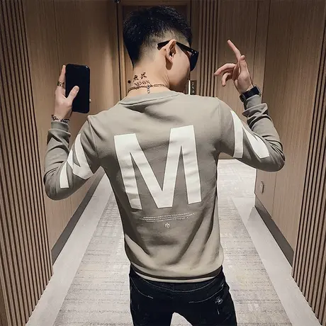 男长袖学生韩版潮流内搭卫衣潮ins打底衫衣服2023新款潮牌外套商品大图