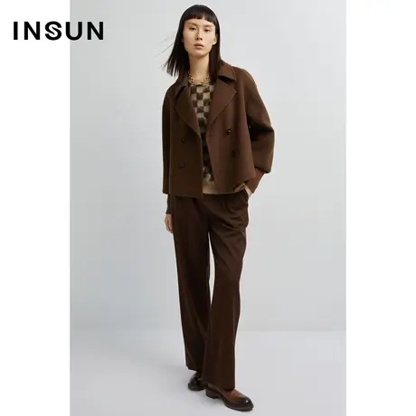INSUN恩裳冬季利落廓形感直筒羊毛休闲裤商品大图