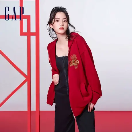 【欧阳娜娜同款】Gap男女装2024新春龙年限定情侣红色卫衣422217图片