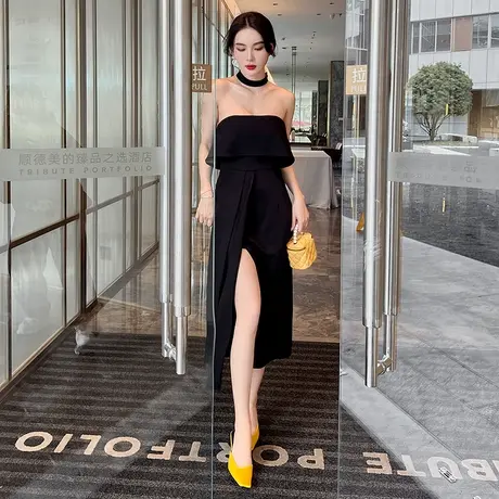 抹胸一字肩宴会小礼服平时可穿2023新款赫本风气质收腰连衣裙女夏商品大图
