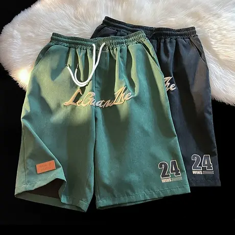 潮牌欧美高街字母发泡直筒阔腿短裤男夏季oversize运动五分中裤子商品大图