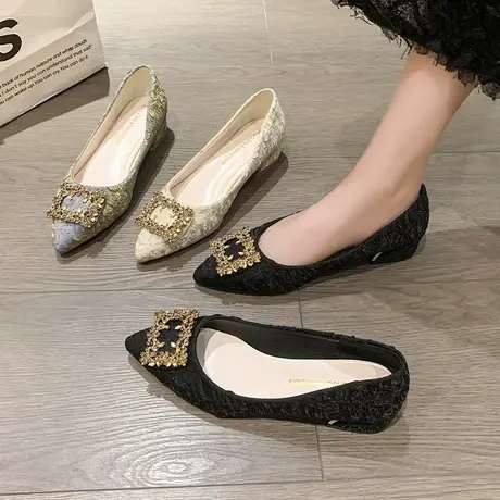 高跟鞋女2024年春季新款尖头粗跟水钻鞋子配裙子法式气质名媛单鞋商品大图