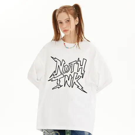 Nuthink欧美高街字母长袖T恤男潮牌国潮潮流宽松上衣男款打底衫冬商品大图