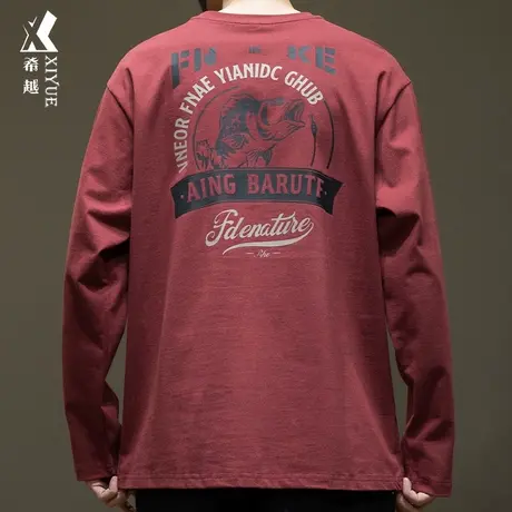 希越美式钓鱼印花T恤男2024春季款260g重磅宽松大码男士纯棉体恤商品大图