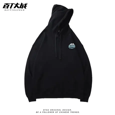 连帽卫衣男秋冬款趣味卡通简约怪兽冬季加绒潮牌复古百搭宽松上衣商品大图