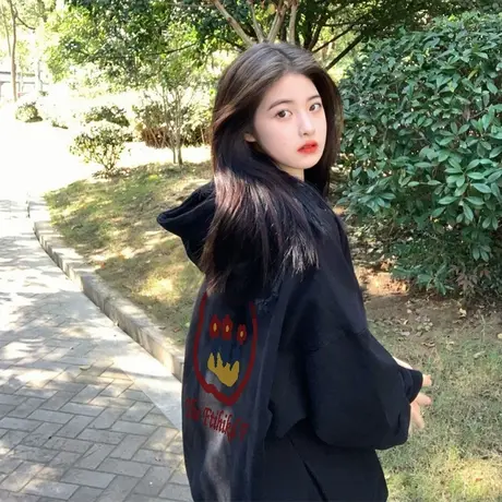 连帽卫衣女落肩春秋薄款复古港风chic宽松慵懒学生oversize外套潮商品大图