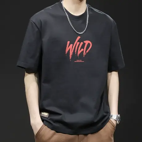 短袖t恤男士宽松大码男装潮牌夏季2024新款纯棉美式重磅体恤商品大图