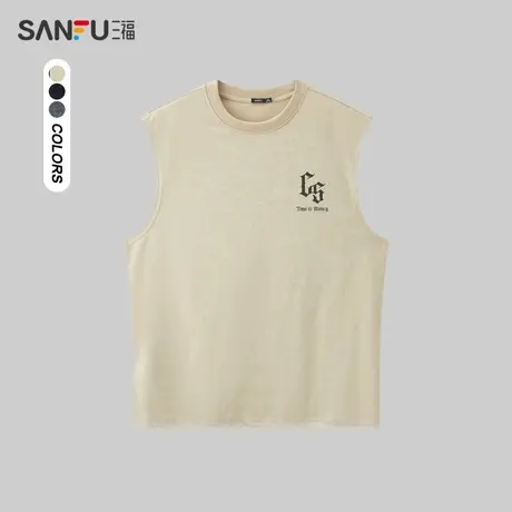 三福2024夏季男士哥特字背心 街头潮流宽松圆领无袖上衣483447图片