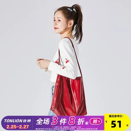 2022唐狮新款潮流ins时尚大容量漆皮帆布包女亮面纯色细带单肩包商品大图