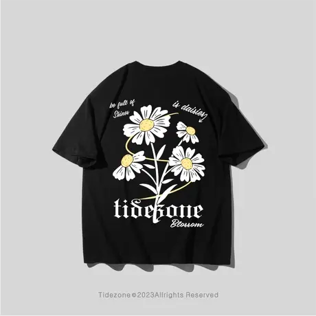 Ohlyah重磅潮流美式植物花卉印花短袖T恤男女款潮牌大码宽松半袖商品大图