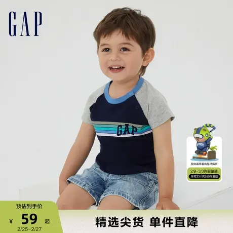 Gap新生婴儿LOGO洋气条纹短袖T恤春夏儿童装舒适柔软上衣702838商品大图