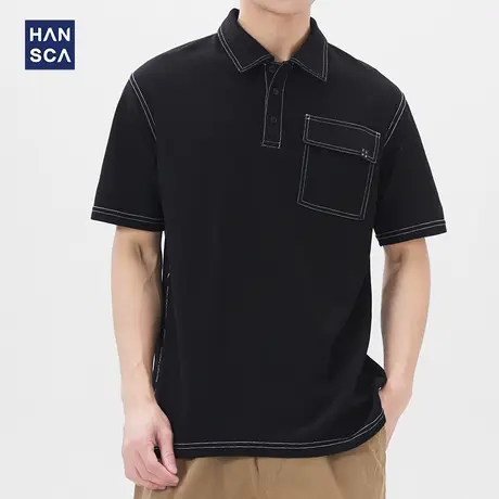 汉斯卡短袖polo衫男夏季新款纯棉翻领高端潮牌纯色商务休闲保罗衫商品大图