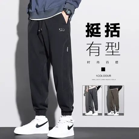 男装高级感宽松紧腰束脚九分休闲裤子春秋款美式潮牌哈伦工装秋季图片