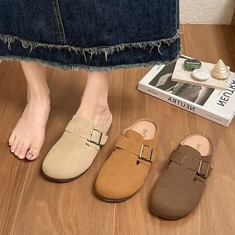 博肯鞋法式复古包头半拖鞋女外穿懒人单鞋2024春夏新款平底勃肯鞋图片