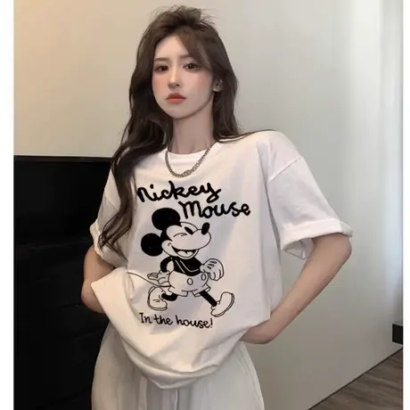 白色纯棉宽松大版正肩短袖T恤女2024夏季新款港风中长款潮牌ins风商品大图