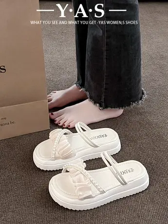 配裙子拖鞋女夏外穿2024年新款仙女风凉拖鞋两穿厚底海边沙滩凉鞋商品大图