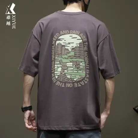 希越休闲田园风短袖T恤男230g重磅宽松大码休闲男士潮牌内搭体恤商品大图