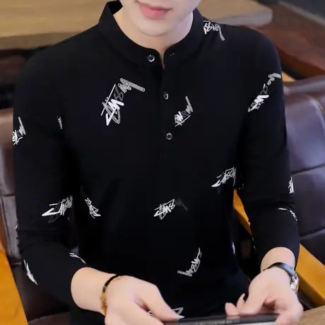 2023潮流新款保罗男士t恤 秋季polo衫纯棉秋衣韩版长袖立领上衣服商品大图