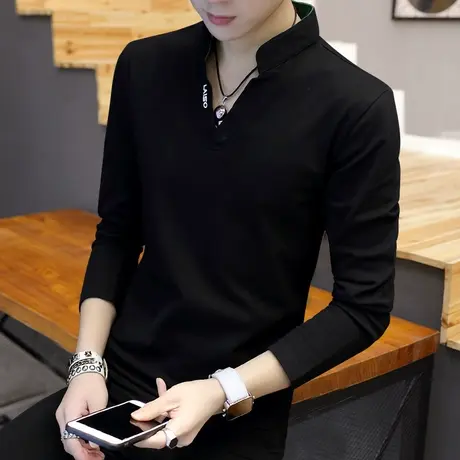 短袖t恤V领男士t恤长袖棉感上衣服秋季小衫 2023秋装体恤潮流卫衣商品大图