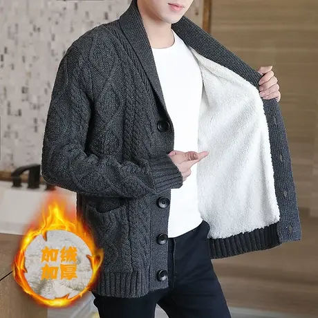 男士开衫毛衣秋冬季外套韩版潮流针织衫加绒加厚款线衣帅气上衣潮商品大图