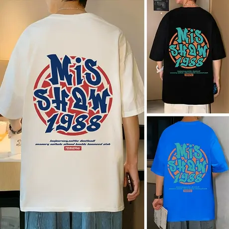 纯棉美式短袖T恤男ins潮流宽松夏季体恤2023新款半袖情侣潮牌上衣商品大图