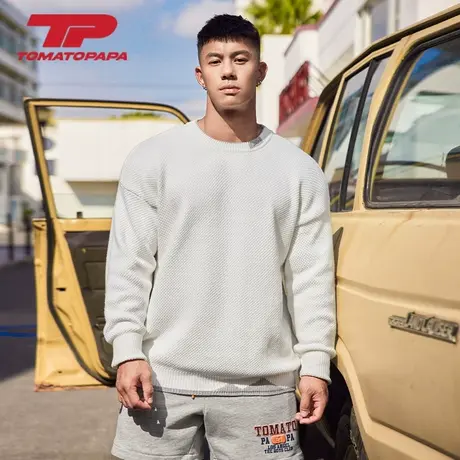 TOMATOPAPA秋冬针织毛衣长袖衫圆领保暖打底套头衫简约时尚男上衣商品大图