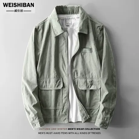 简约轻熟风工装外套男潮流青年百搭宽松休闲夹克短款翻领痞帅上衣商品大图